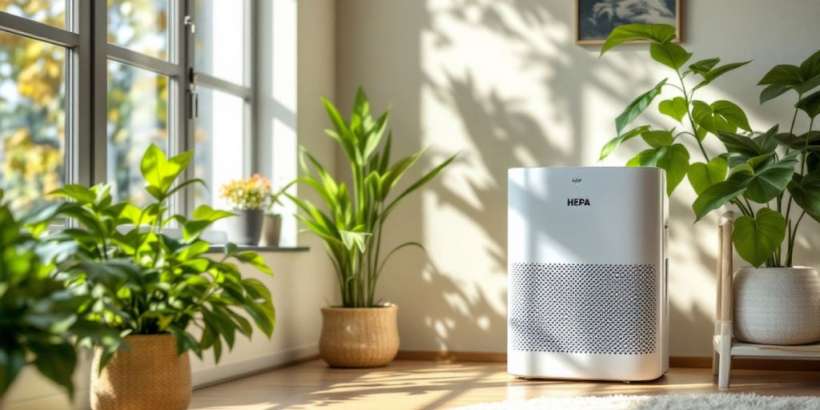 Luftreiniger mit HEPA-Filter in einem hellen Raum.