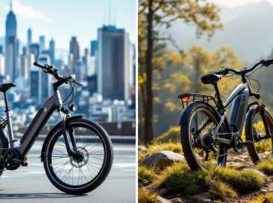 Stadt-E-Bike und Mountain-E-Bike im Vergleich.
