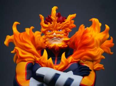 a close up of a figurine of a person with fire on his face