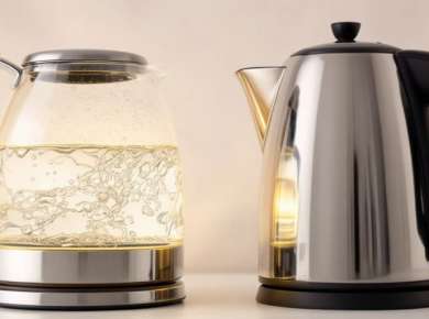 Glas- und Edelstahlwasserkocher nebeneinander.