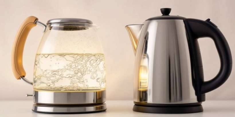 Glas- und Edelstahlwasserkocher nebeneinander.