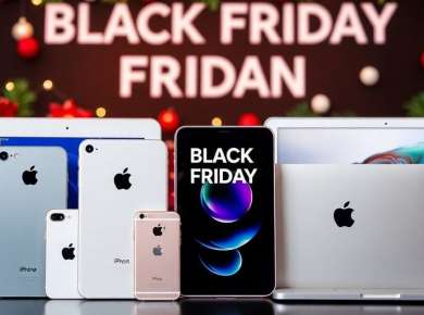 Anordnung verschiedener Apple Produkte für Black Friday 2024.