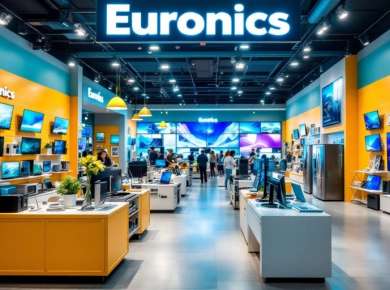 Modernes Euronics-Geschäft mit Elektronikprodukten.