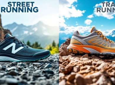 Laufschuhe für Straßen- und Trailrunning nebeneinander.