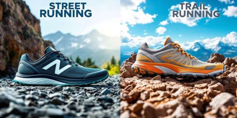 Laufschuhe für Straßen- und Trailrunning nebeneinander.