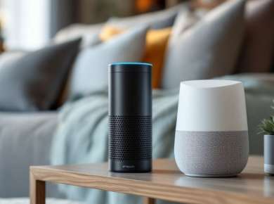 Smart-Home Geräte: Alexa und Google Nest in Wohnraum