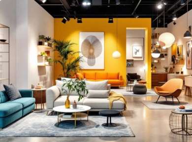 Moderne IKEA-Möbel in einem einladenden Ausstellungsraum.