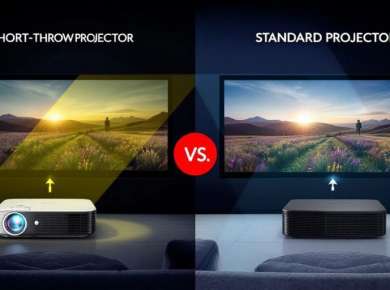 Kurzdistanzprojektor und Standardprojektor im Heimkino.