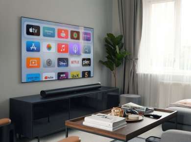 a living room with a large flat screen tv