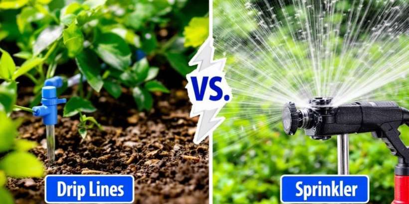 Tropfsystem und Sprinkler im Garten vergleichen.