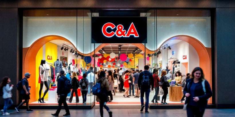 C&A Laden mit vielen Kunden und bunten Auslagen.