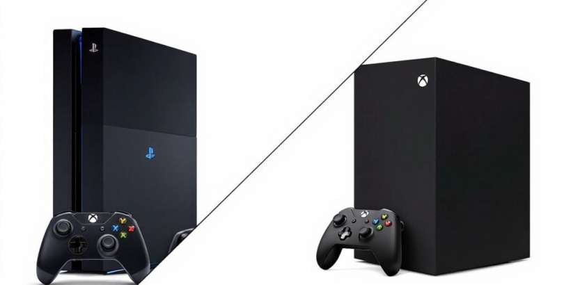PlayStation und Xbox Konsolen mit Controllern.