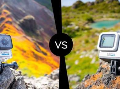 Vergleich von GoPro und DJI Kameras im Freien.