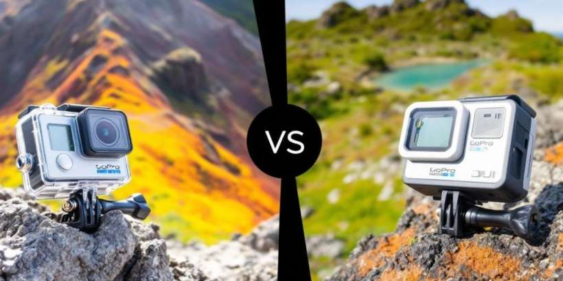 Vergleich von GoPro und DJI Kameras im Freien.