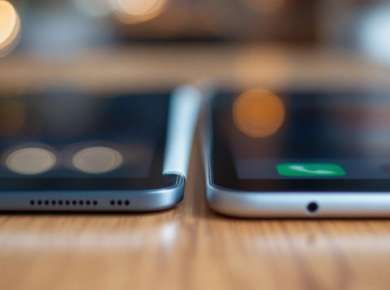 Nahaufnahme eines iPads und eines Android-Tablets.