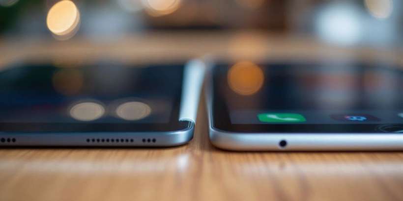 Nahaufnahme eines iPads und eines Android-Tablets.