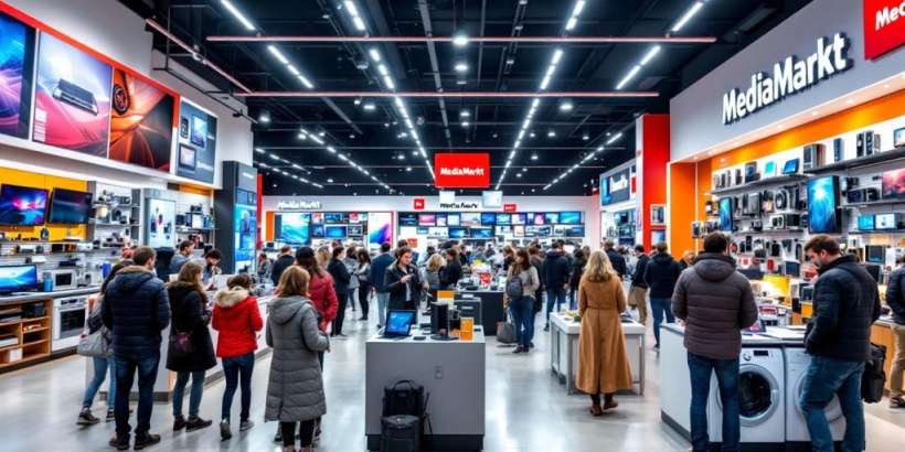 Einblick in den MediaMarkt mit Elektronikprodukten.