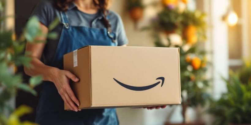 Lieferung eines Amazon-Pakets an der Haustür.