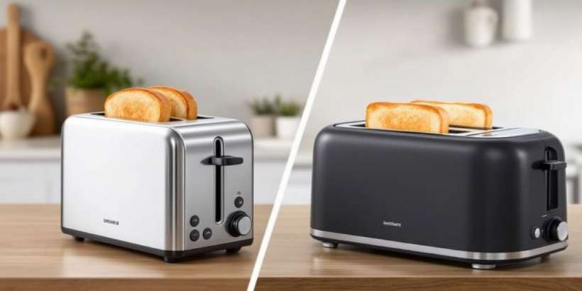 Kompakte und Langschlitz-Toaster in einer Küche.