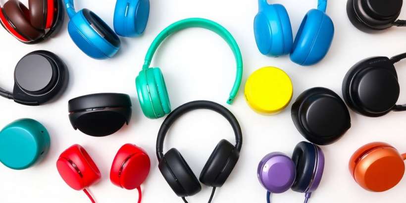 Eine Auswahl günstiger Bluetooth Kopfhörer in verschiedenen Farben.