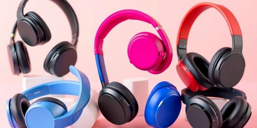 Verschiedene günstige Bluetooth Kopfhörer in bunten Designs.