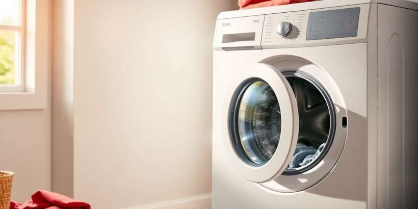 Moderne Waschmaschine in einem eleganten Waschraum.