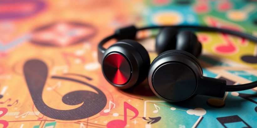 Stylische in-ear Bluetooth Kopfhörer auf buntem Hintergrund.