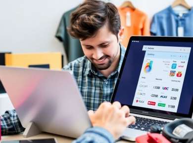 Person beim Online-Preisvergleich auf einem Laptop.
