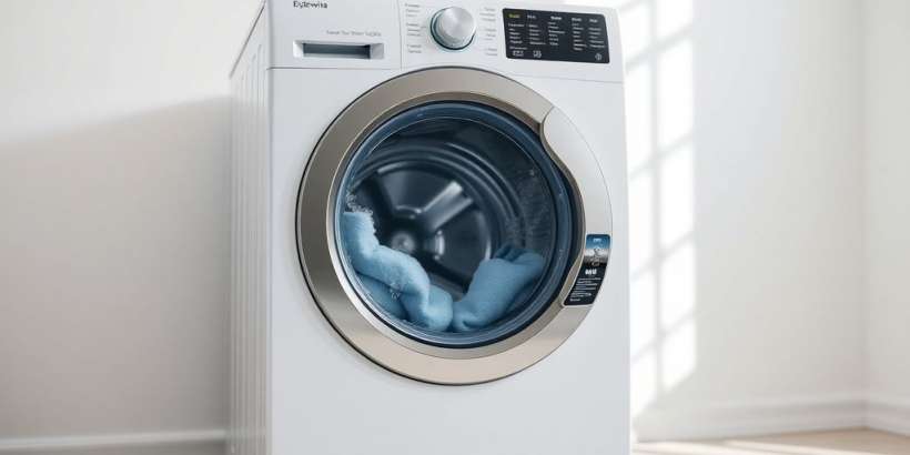 Moderne Waschmaschine in heller Waschküche.