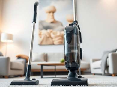 Sauberer Raum mit einem stylischen Staubsauger in Aktion