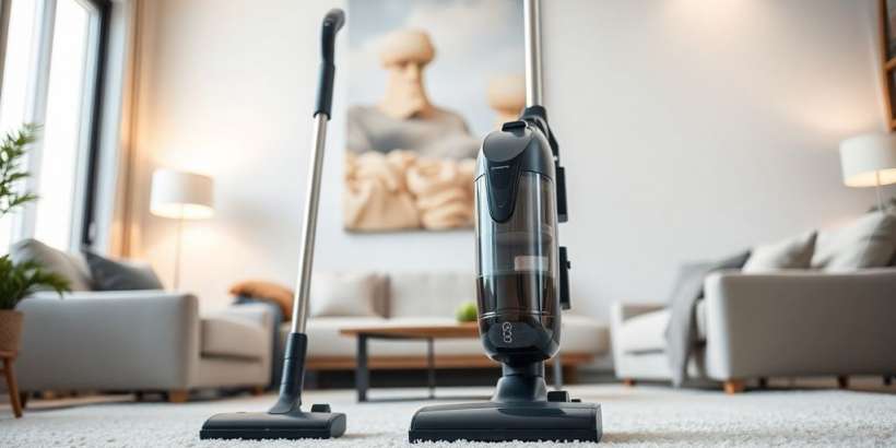 Sauberer Raum mit einem stylischen Staubsauger in Aktion