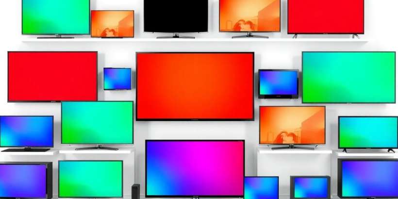 Verschiedene Modelle von Fernsehern in einer attraktiven Anordnung.