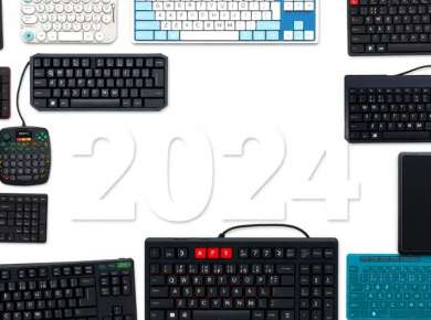 Verschiedene Tastaturmodelle in ansprechender Anordnung.
