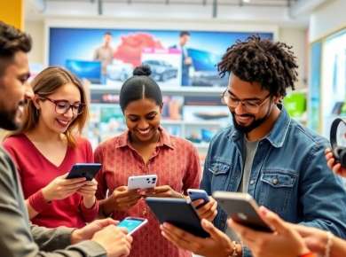Menschen beim Online-Kauf von Elektronikprodukten.