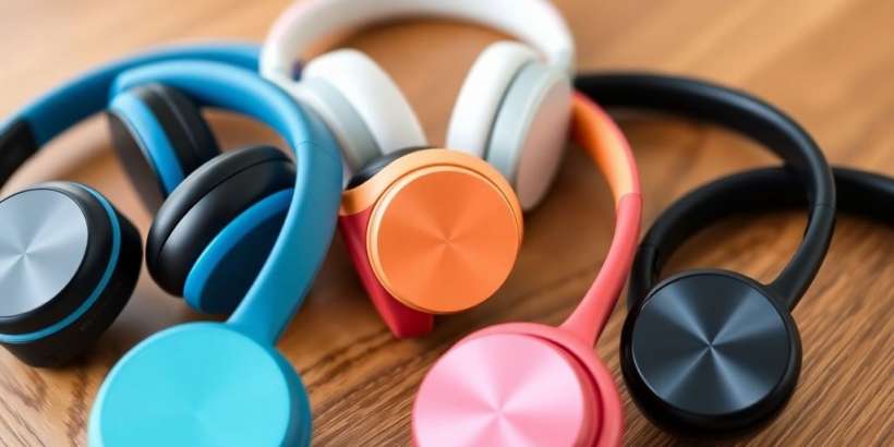 Verschiedene Bluetooth Kopfhörer auf einem Holzuntergrund