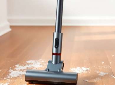 Kabelloser Staubsauger auf einem modernen Holzboden.