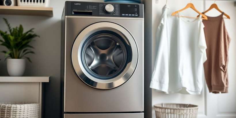 Moderne Waschmaschine in einem stilvollen Waschraum.