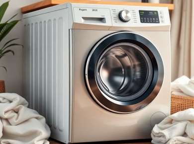 Moderne Waschmaschine in stilvollem Zuhause.