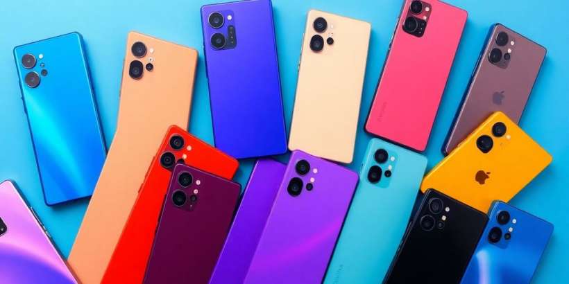 Verschiedene moderne Smartphones in verschiedenen Farben.