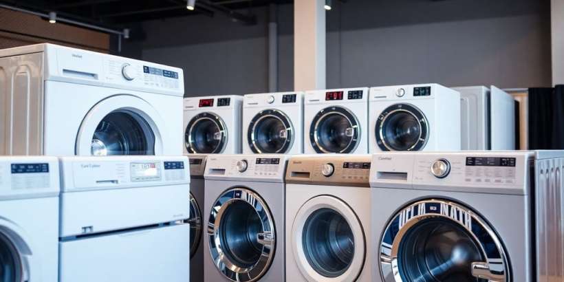 Vielfältige Waschmaschinen in einem modernen Ausstellungsraum