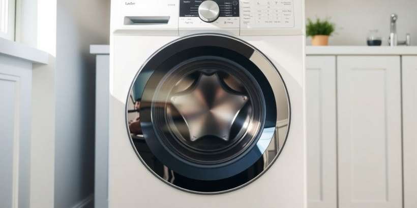 Moderne Waschmaschine in einem eleganten Waschraum.