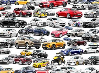 Verschiedene Autotypen in verschiedenen Farben und Stilen.