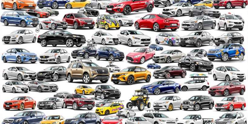 Verschiedene Autotypen in verschiedenen Farben und Stilen.