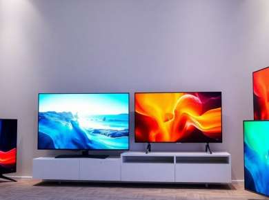 Moderne Fernseher in einem gemütlichen Wohnzimmer.
