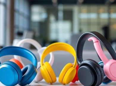 Verschiedene Bluetooth On-Ear Kopfhörer in bunter Anordnung.