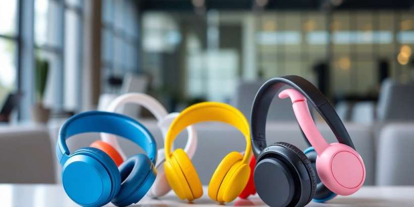 Verschiedene Bluetooth On-Ear Kopfhörer in bunter Anordnung.