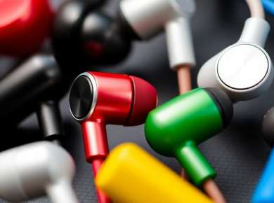 Nahaufnahme von verschiedenen In-Ear Kopfhörern.