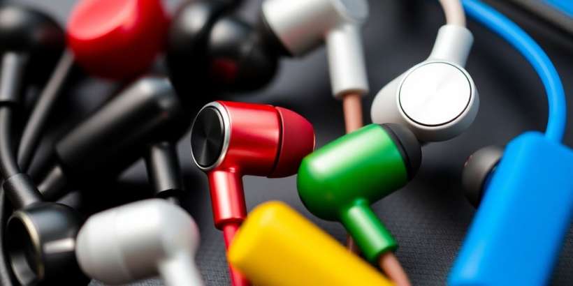 Nahaufnahme von verschiedenen In-Ear Kopfhörern.