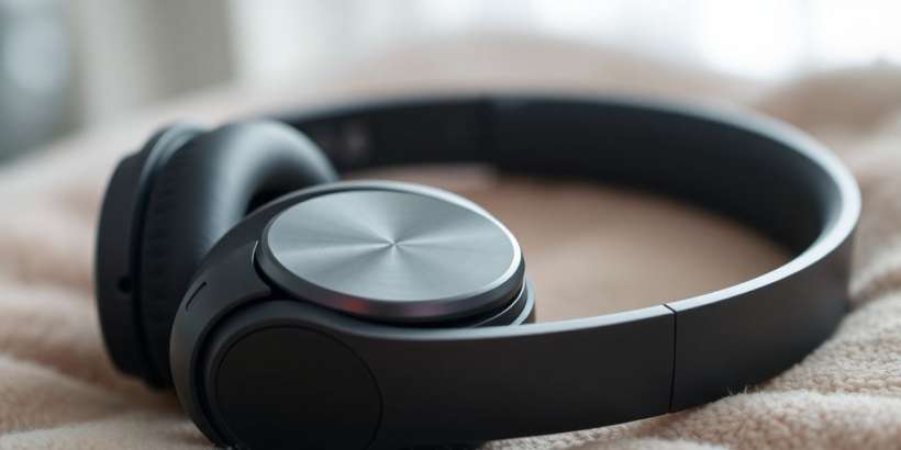 Moderne Bluetooth Kopfhörer auf weichem Untergrund.