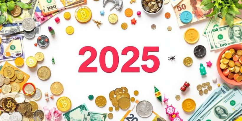 Verschiedene Geldanlagen für 2025 in ansprechender Anordnung.